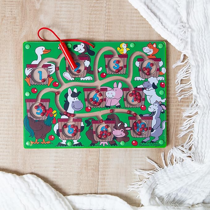 Melissa & Doug Magnetic Wand Number Maze - Wooden Puzzle Activity Learning Toys, Travel Activities for Kids, Magnetic Maze for Toddlers and Kids Ages 3+