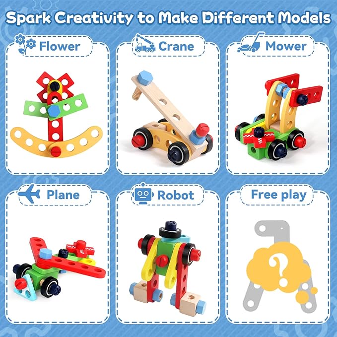 Kids Tool Set with Drill, Educational Montessori Toys for 3 Year Old Boys 44 Pcs STEM Kids Toys Wooden Toddler Tool Set with Apron & Box Birthday Gifts for 3 4 5 Year Old Boy Girl