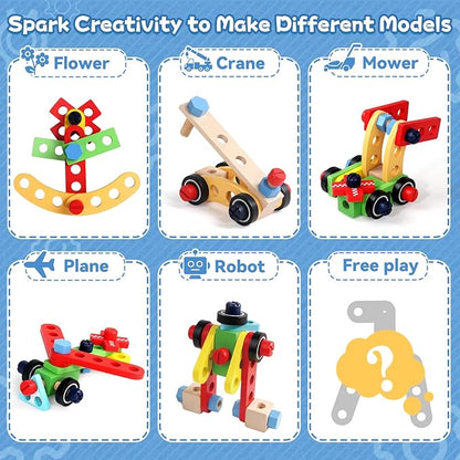 Kids Tool Set with Drill, Educational Montessori Toys for 3 Year Old Boys 44 Pcs STEM Kids Toys Wooden Toddler Tool Set with Apron & Box Birthday Gifts for 3 4 5 Year Old Boy Girl