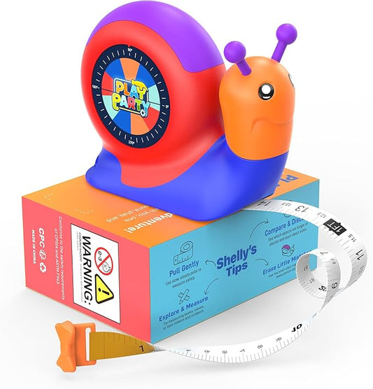 8ft Tape Measure for Kids, STEM Educational Tool with Level, Protractor and Eraser, Retractable Snail Shaped Measuring Tapes, Child-Safe Stocking Stuffers Gift for Boys & Girls 3+, Blue