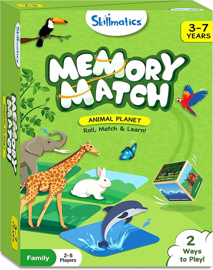 Skillmatics Memory Match - Animals, Fun & Fast Matching Board Game for Kids, Educational Preschool Game for Toddlers, Boys & Girls Ages 3, 4, 5, 6 & 7, Learning & Brain Development Toy
