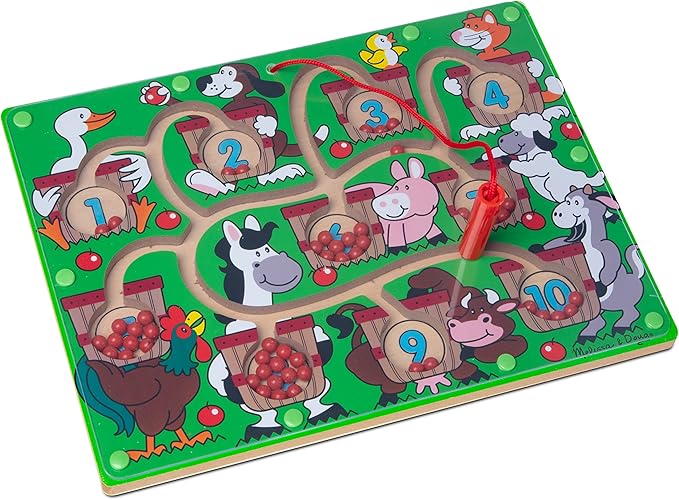 Melissa & Doug Magnetic Wand Number Maze - Wooden Puzzle Activity Learning Toys, Travel Activities for Kids, Magnetic Maze for Toddlers and Kids Ages 3+