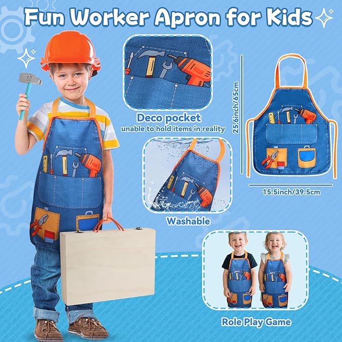 Kids Tool Set with Drill, Educational Montessori Toys for 3 Year Old Boys 44 Pcs STEM Kids Toys Wooden Toddler Tool Set with Apron & Box Birthday Gifts for 3 4 5 Year Old Boy Girl
