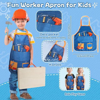 Kids Tool Set with Drill, Educational Montessori Toys for 3 Year Old Boys 44 Pcs STEM Kids Toys Wooden Toddler Tool Set with Apron & Box Birthday Gifts for 3 4 5 Year Old Boy Girl
