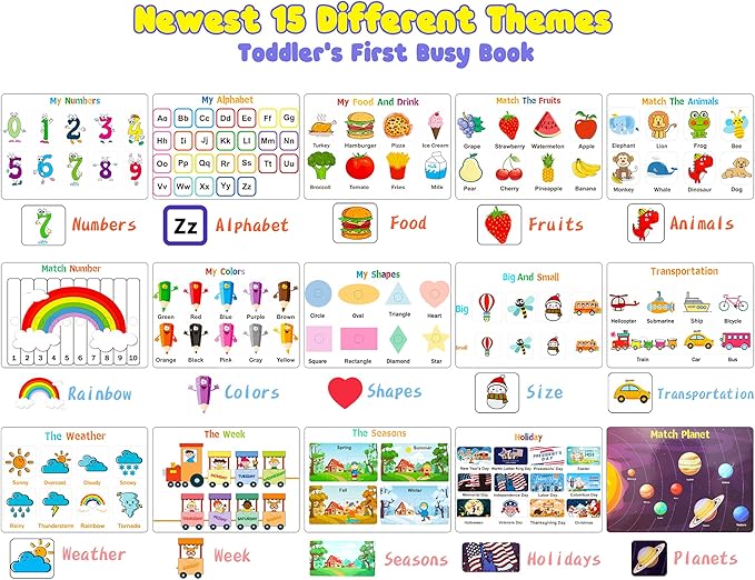 Huijing Montessori Preschool Learning Activities Busy Book - Workbook Activity Binder / Toys for Toddlers, Autism Learning Materials and Tracing Coloring Book