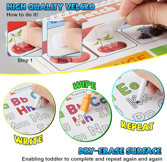 Huijing Toddler Activities Preschool Learning Busy Book - 29 Themes Binder Montessori Toys for Toddlers, Workbook Activity Autism Materials and Tracing Coloring