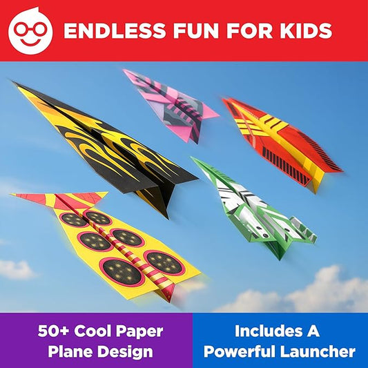 Doctor Jupiter Paper Airplane Book Kit, Crafts for Kids Ages 6+ | Birthday Gift Ideas for 6-7-8-9-10-11-12 Year Old Boys & Girls | Learning & Educational STEM Toy with 50 Paper Airplanes and Launcher