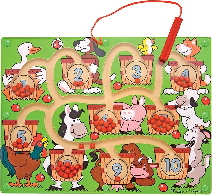 Melissa & Doug Magnetic Wand Number Maze - Wooden Puzzle Activity Learning Toys, Travel Activities for Kids, Magnetic Maze for Toddlers and Kids Ages 3+