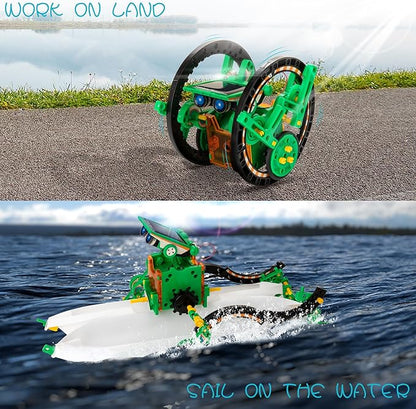 Solar Robot Kit for Kids, 14-in-1 Educational STEM Science Toy, Solar Power Building Kit DIY Assembly Battery Operated Robotic Set for Kids, Teens and Science Lovers(Battery Include) - Green