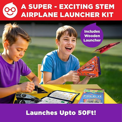 Doctor Jupiter Paper Airplane Book Kit, Crafts for Kids Ages 6+ | Birthday Gift Ideas for 6-7-8-9-10-11-12 Year Old Boys & Girls | Learning & Educational STEM Toy with 50 Paper Airplanes and Launcher