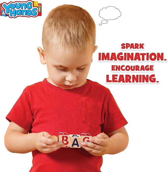 Creative Kids Wooden Reading Blocks - Set of 5 Spinning Alphabet Blocks w/Easy-Grip Handles - Kindergarten Preschool Learning Activities Letter Work - Wooden Montessori Toys Gifts for Kids Toddlers