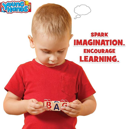 Creative Kids Wooden Reading Blocks - Set of 5 Spinning Alphabet Blocks w/Easy-Grip Handles - Kindergarten Preschool Learning Activities Letter Work - Wooden Montessori Toys Gifts for Kids Toddlers