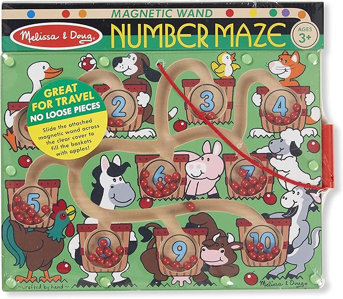 Melissa & Doug Magnetic Wand Number Maze - Wooden Puzzle Activity Learning Toys, Travel Activities for Kids, Magnetic Maze for Toddlers and Kids Ages 3+